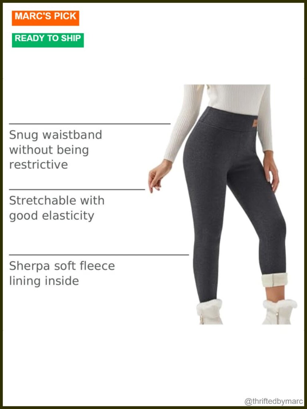 Fleece Lined High Waist Thermal Leggings Winter Warm Pants - Picture 3 of 6